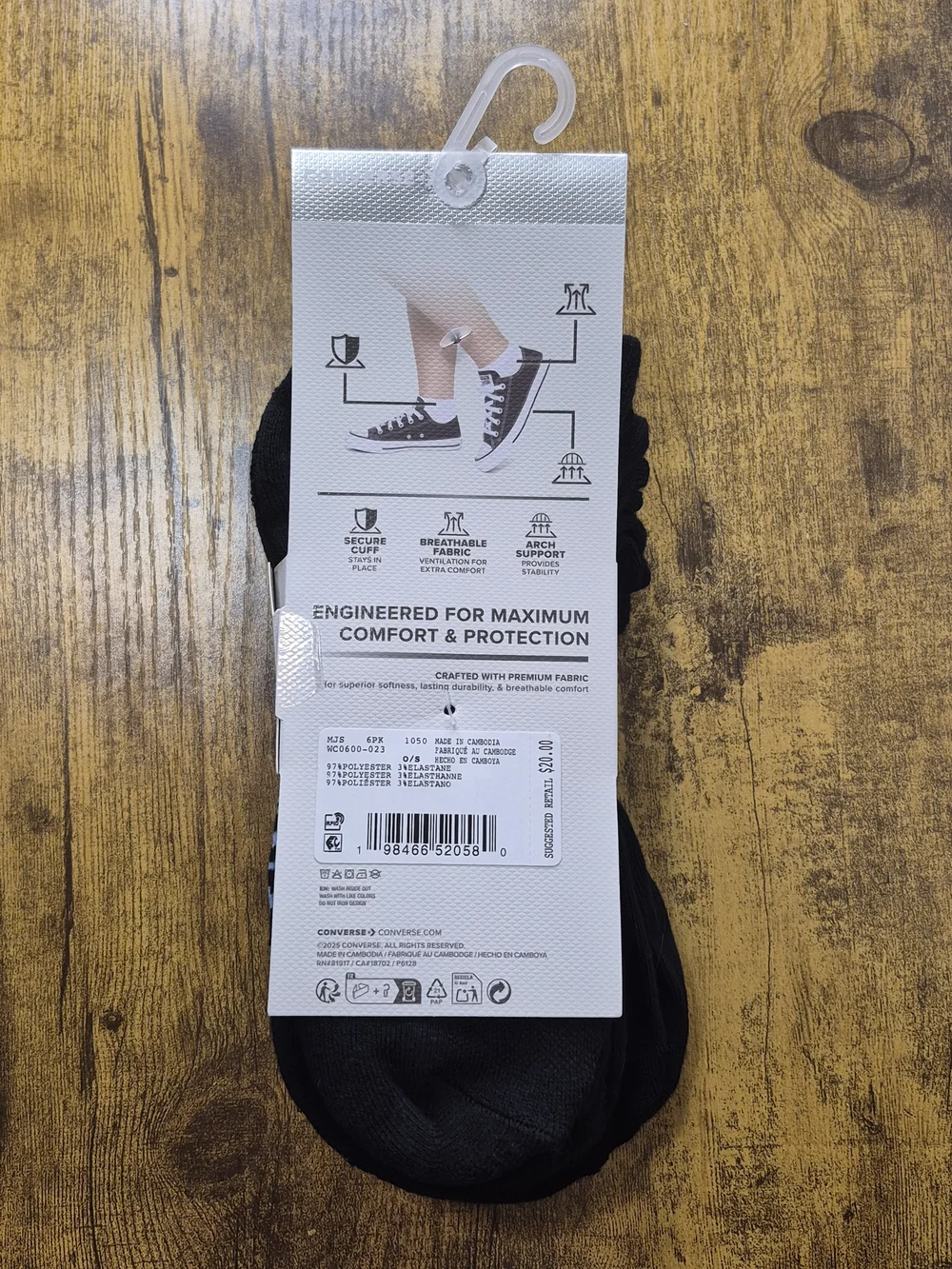 Converse Women's Low Cut Socks Made For Chucks Black 6 Pack NWT